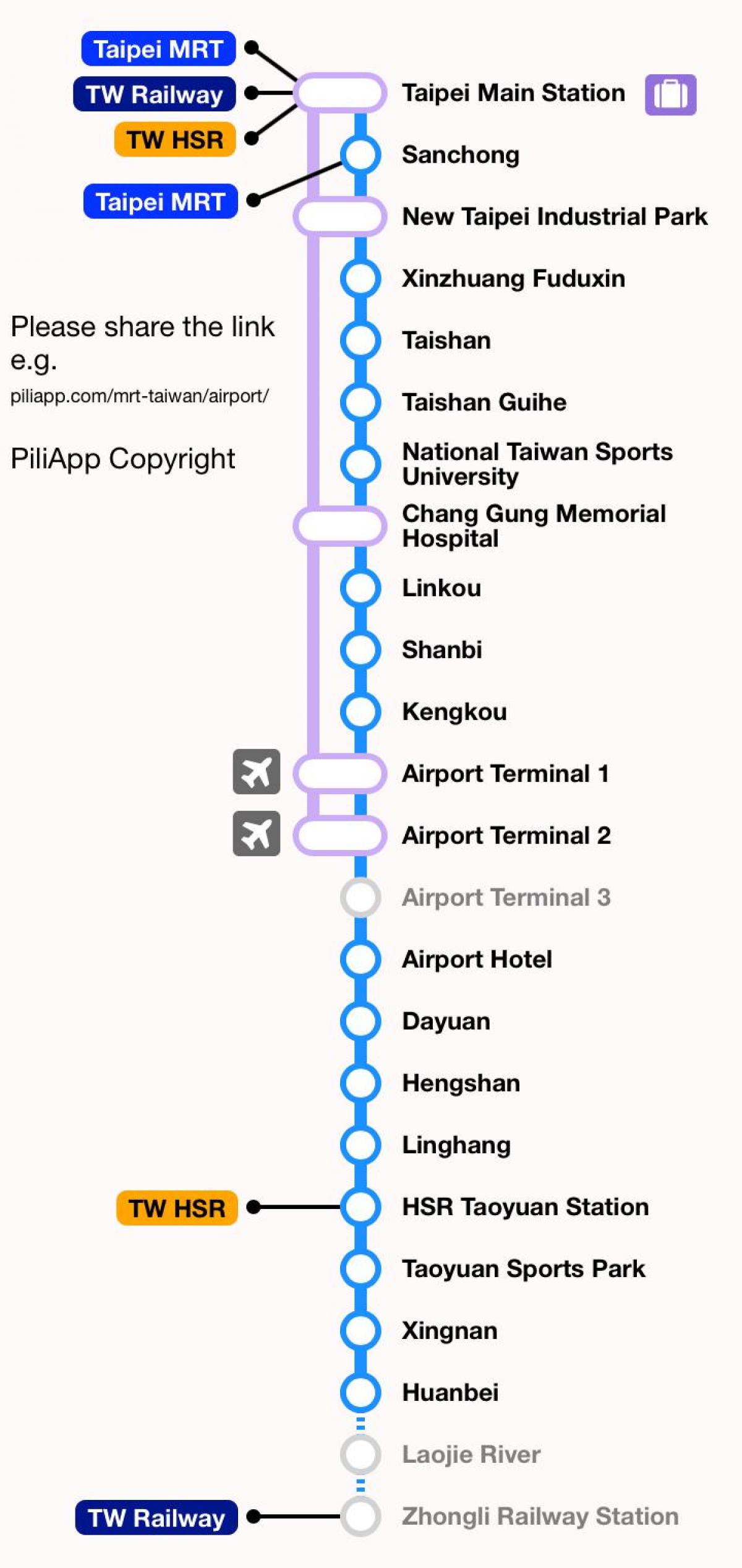 Taipei mrt mappa aeroporto di taipei-taoyuan
