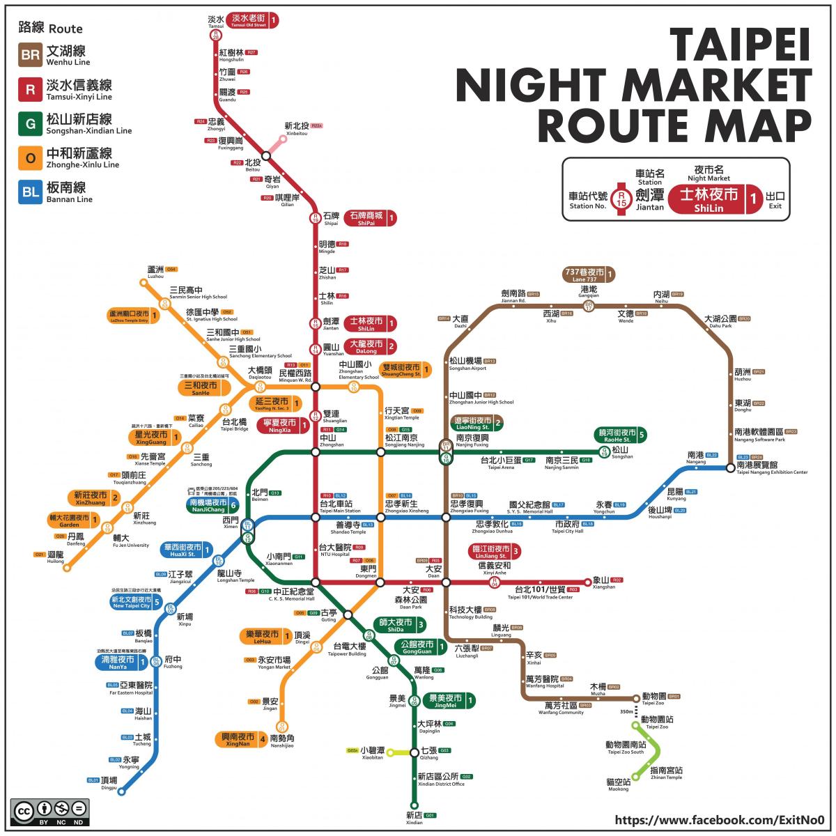mappa di Taipei mercati di notte